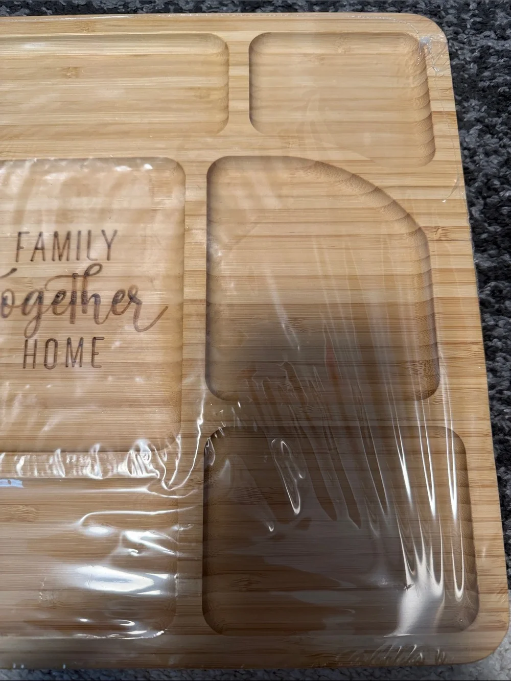 Sectioned charcuterie wood serving board, Family - Together - Home, NWT!